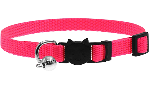 Verstellbares Sicherheits-Katzenhalsband in Pink, leicht, mit Sicherheitsverschluss im Katzendesign und kleinem Glöckchen.