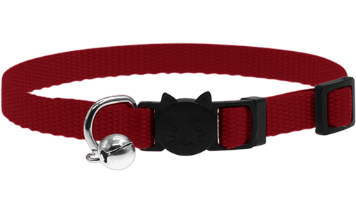 Verstellbares Sicherheits-Katzenhalsband in Rot, leicht, mit Sicherheitsverschluss im Katzendesign und kleinem Glöckchen.