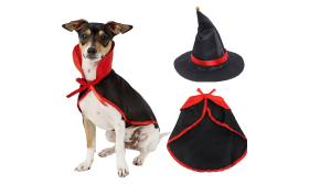 Hund-Vampir-Kostüm für Halloween Hund-Vampir-Kostüm in Schwarz und Rot, aus Satin-Stoff, leicht, langlebig und verstellbar.