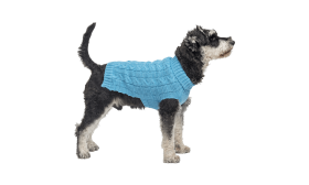 Warmer Baumwollpullover für Hunde Blauer warmer Baumwollpullover für Hunde mit Zopfmuster, extra Schutz, hand- und maschinenwaschbar.