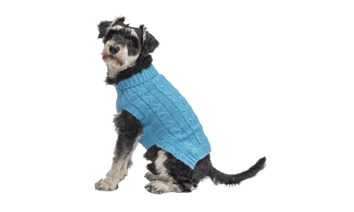Blauer warmer Baumwollpullover für Hunde mit Zopfmuster, extra Schutz, hält Hunde bei kaltem Wetter warm.