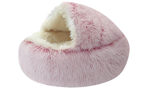 Schlappen-förmiges Haustierbett in Pink mit flauschigem Innenraum, gemütliches Material, geschlossener Raum für Ruhe.