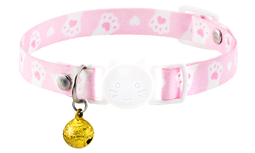 Abnehmbares Katzenhalsband mit Blumenmuster, verstellbar und leicht für Komfort, mit weißer Schnalle und goldener Glocke.