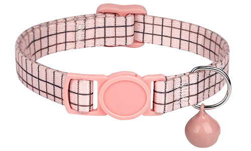 Pink kariertes Katzenhalsband, verstellbar und leicht, mit passendem pinkem Verschluss und Glöckchen.