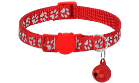 Reflektierendes Breakaway Katzenhalsband mit Pfötchen-Muster Rotes Katzenhalsband mit Pfotenmuster, verstellbar und leicht für Komfort, Sicherheitsverschluss mit passendem Glöckchen.