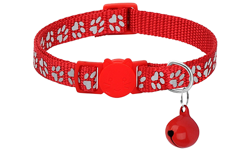 Reflektierendes Breakaway Katzenhalsband mit Pfötchen-Muster Rotes Katzenhalsband mit Pfotenmuster, verstellbar und leicht für Komfort, Sicherheitsverschluss mit passendem Glöckchen.
