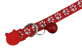 Reflektierendes Breakaway Katzenhalsband mit Pfötchen-Muster Rotes Katzenhalsband mit Pfotenmuster, verstellbar und leicht für Komfort, reflektierende Funktion mit passendem Glöckchen.