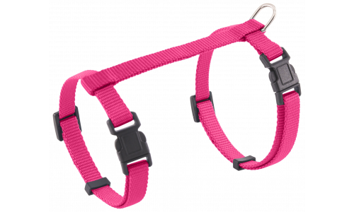 Rosa Katzen-Geschirr mit verstellbaren Riemen und stabilem Metall-D-Ring für die Leine, für komfortable Nutzung.