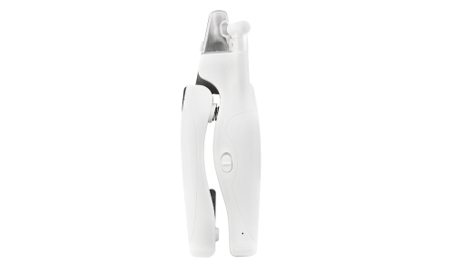 Weiße LED-Nagelschneider für Hunde mit eingebautem Licht, ergonomischem Griff, Sicherheitsvorrichtung und Nagelfeile.