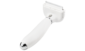 Hund und Katze Entfilzungsbürste Kleine weiße Deshedding-Bürste für Hunde mit feinen Metallzähnen und Griff, zum Reduzieren von Haarausfall.