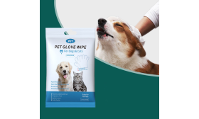 Hypoallergene Reinigungstücher für Hunde und Katzen (6 Stück/Packung) Packung mit hypoallergenen Haustier-Handschuh-Tüchern für Hunde und Katzen, 6 Stück, ohne Duft und sicher, wenn abgeleckt.
