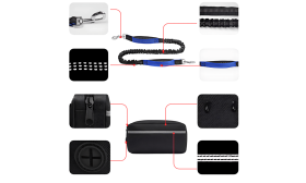 Freihändige Hundeleine mit verstellbarem Gürtel und Tasche Blaue freihändige Hundeleine mit reflektierenden Nähten, verstellbarem Hüftgurt, Aufbewahrungstasche, 27 bis 48 Zoll.