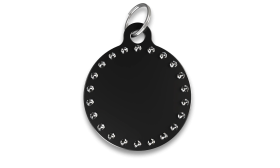 Hundemarke C-Rund Luxus Schwarze Luxus-Hundemarke in C-Form mit Strasssteinen und silbernem Ring, personalisierbar mit graviertem Namen.