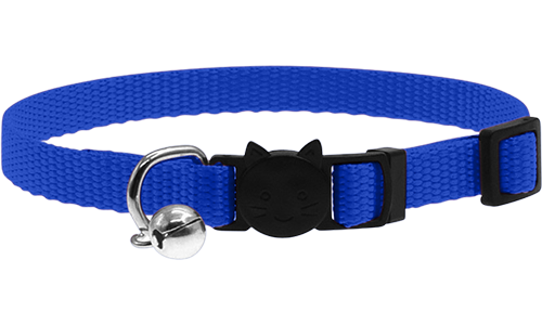 Verstellbares Sicherheits-Katzenhalsband in Blau, leicht, mit Sicherheitsverschluss im Katzendesign und kleinem Glöckchen.