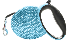Luxuriöse Hundeleine mit Strass Blaue Luxus-Auszieh-Hundeleine, bedeckt mit funkelnden blauen Strasssteinen, mit schwarzem Griff, bis zu 3 Meter ausziehbar.