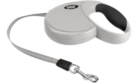 Einziehbare Hundeleine Graue ausziehbare Hundeleine mit ergonomischem schwarzen Griff, weichem Griff und komfortablem Griff.