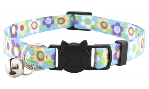 Blaues Blumen-Sicherheits-Katzenhalsband mit Glöckchen, verstellbar, leicht, kombiniert Stil mit Sicherheit.