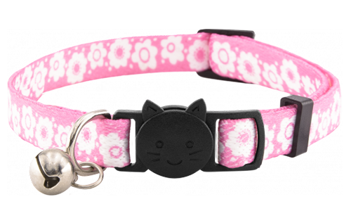 Sicherheits-Katzenhalsband mit bunten Blumenmustern und Glöckchen, verstellbar, leicht, stilvoll und sicher.